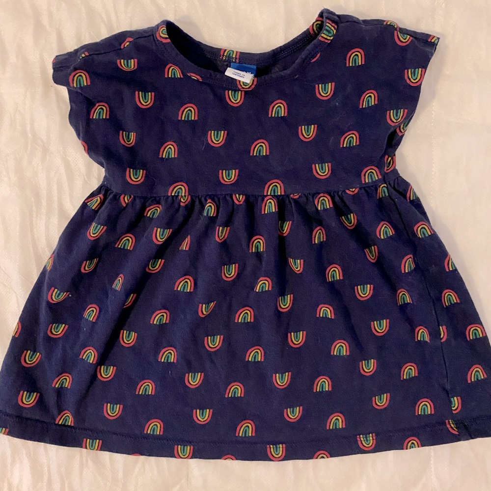 Old Navy blue dress with rainbows, size 18M